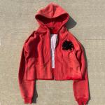 Zip Up Acid Wash Hoodies Distressed Embroidery Applique Custom French Terry Crop Top