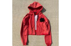 China Zip Up Acid Wash Hoodies Distressed Embroidery Applique Custom French Terry Crop Top supplier