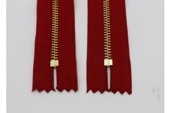 China Red Tape Pants Leather Jacket Gold Zipper , Polyester Tape Two Way Separating Zipper supplier