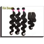 High Density Brazilian Hair Bundles With Closure Natural Black 1b# for sale