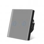 UBARO EU Standard 100V - 240Vac 10A Touch Light Switch Single Live Wire Grey Glass Panel 2gang  Electrical Switch for sale