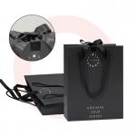 Custom Design Luxury Black Matte Thick Paper Clothing Packaging Gift Shopping Bag With Logo Ribbon And Handle for sale