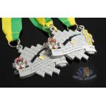 Maration Racking Enamel Medals , Custom Sports Medals With Yellow Green Ribbon