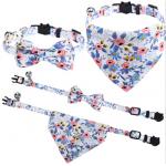 Custom Adjustable Floral Pet Kitten Collar With Bowtie And Bandanas Metal Buckle