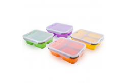 China 3 Compartment Lunch Containers 350mL 650mL Silicone Foldable Lunch Box supplier