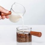 Wooden Handle Essential Barista Tools Glass Espresso Measuring Cup 3oz for sale
