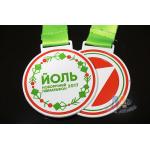 Poland Medale Die Casting Soft Enamel award medallions White Plating With Sublimate Ribbon