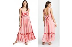 China 2018 Pink Linen Embroidery Women Maxi Dress Summer supplier