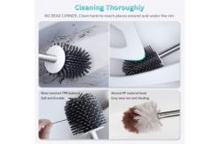 China Black Toilet Brush And Holder Stainless Steel With Soft Silicone Bristle supplier