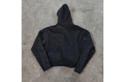 China Customization Mens Oversized Cropped Hoodie Rhinestone Zip Hoodie Drawstring Design supplier