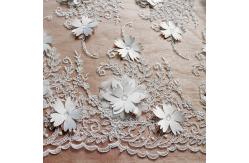 China Beautiful White 3D Flower Lace Fabric , Double Edge Alencon Beaded Lace Fabric supplier
