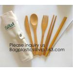 Eco friendly 5 Pieces Fork Knife Spoon Bamboo Disposable Cutlery Set Reusable Bamboo Cutlery Travel Set Bagease pack for sale