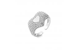 China Heart Shape 925 Sterling Silver Rings Micro Pave CZ Cubic Zirconia Engagement Rings supplier