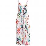 2018 New Style Women White-Print Button-Down Simple Cheap Linen Midi Dress