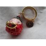Chinese Style Ceramic Fat Baby Gold Ingot Key Chain In Red Coat for sale