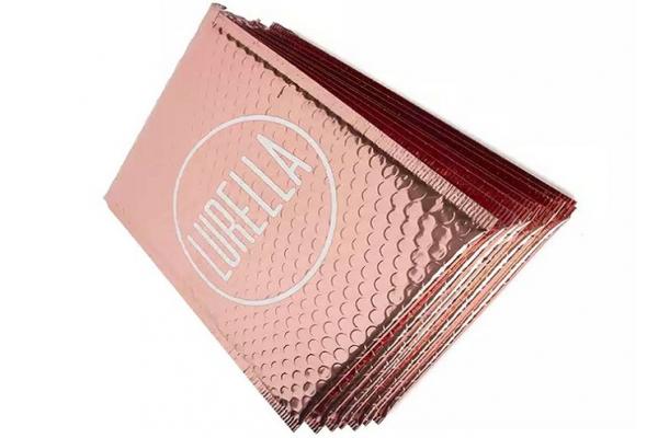 Custom Printed Padded Bubble Mailers Rose Gold Plastic Metallic Foil Envelopes