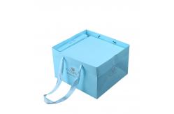 China Custom Printed Large Square Bottom Paper Carrier Bags With Satin Ribbon Handles supplier