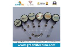 China Simle Face Logo Promotional Retractable Round Plastic Reel Holder supplier