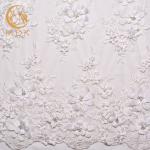 Beautiful 3D White Floral Lace Fabric Beaded Polyester Water Soluble for sale