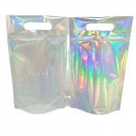 Transparent Plastic Holographic Bags Cosmetic Aluminum Foil Mylar Bags With Zipper Handle for sale