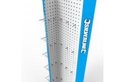 China Casters Pegboard Rotating Display Stand Metal Pegboard Display Stand With Hooks supplier
