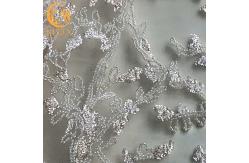 China Machine Embroidery Beaded White Lace Fabric MDX Sequin 20％ Polyester supplier