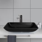 Acid Matt Bathroom Wash Basins Black Round Tempered Glass Vessel Sink for sale