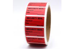 China 90um 2mil Tamper Proof Security Stickers Red Matte Semi Transfer High Residue supplier