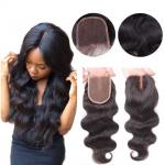 China Middle Part Human Hair Lace Closure With Baby Hair 4x4 Natural Color Body Wave manufacturer