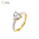 Enamel Heart Diamond Rings , Opening Adjustable Zircon Love Heart Band Ring