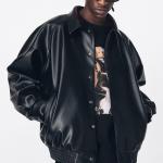 Pu Leather Streetwear Baseball Jacket Black Leather Jacket Vintage Street Style Eco Friendly for sale