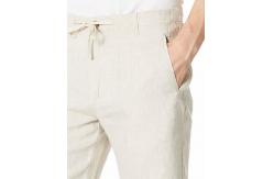 China Zipper Closure Pure Linen Mens Casual Drawstring Shorts Mid Waist Straight Leg supplier