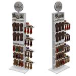Double Sided Wooden Display Stand Sock Display Rack With Wheels For Foot Wear for sale
