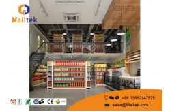 China Customization Design Metal Gondola Display Rack Flat Back Gondola Shelf supplier