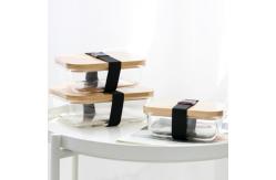 China Promotional Bamboo Glass Bento Box Divided Lunch Box With Elastic Strap supplier