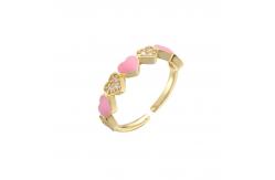 China 18k Diamond Adjustable Finger Ring Gold Pink Enamel Heart Ring OEM supplier