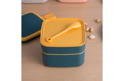 China Double-Layer Portable Plastic Bento Lunch Box With Lid 1000ML Rectangular Blue supplier