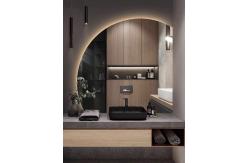 China Hotel Bathroom Vanity Wall Half Round Mirror Customized Led Backlit Defogger supplier