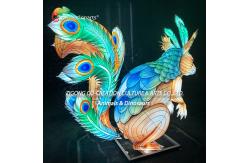 China Giant Illuminated Squirrel Sculpture Lantern With Dazzling Peacock Feather Tail supplier