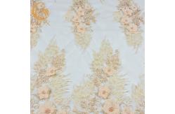 China Champagne Gold 3D Flower Lace Fabric Knitted Net Mesh Soft Touching supplier