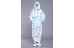 China 65GSM Disposable Isolation Coverall With Blue Taping supplier