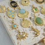 18k Gold Plated Natural Stone Pendant Charms For Necklace Earrings Custom DIY