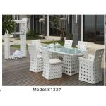 White outdoor furniture 6 seat dining set white flower pattern wedding furniture outdoor pool towel rack---8133 for sale