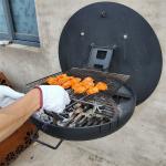Outdoor Weathered Corten Metal Fire Pit With Grill Table BBQ for sale