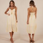 New arrival High Quality Mustard Stripe Beach Dress Summer Women Maxi Dress Ladies Sleeveless for sale