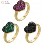 18k Gold Plated Heart Diamond Rings Opening Adjustable Colorful Zircon for sale