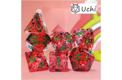 China Red pomegranate Sequins Resin Boarding Dice Set  dnd dice supplier