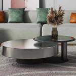 80X32 Stainless Steel Circle Round Glass Top Coffee Table Black Gold Base
