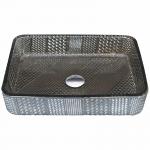 Chromed Rectangular Vessel Sinks Tempered Glass Silver Crystal