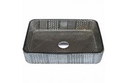 China Chromed Rectangular Vessel Sinks Tempered Glass Silver Crystal supplier